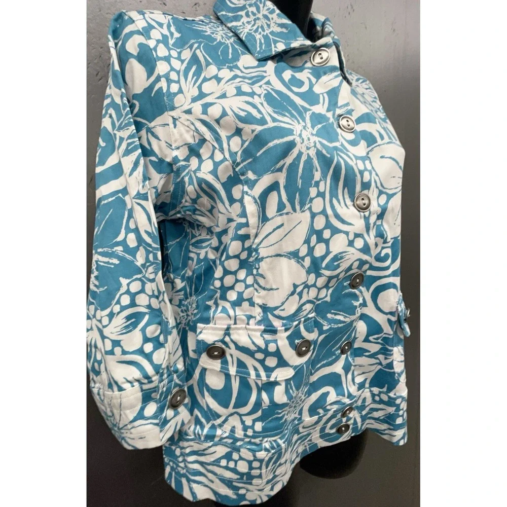 Sportelle Shirt Jacket Women S Aqua Blue Tropical Cotton Coastal Preppy Vacation